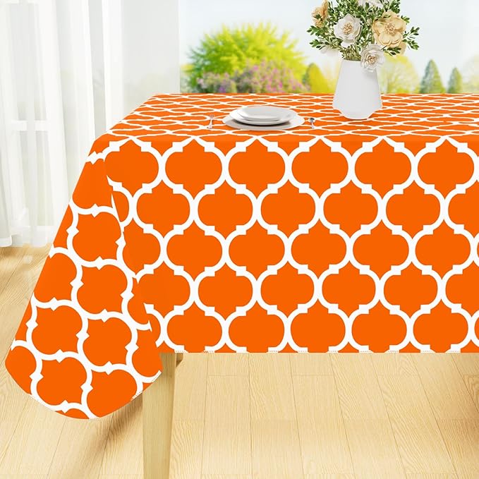 Smiry Rectangle Table Cloth, Waterproof Vinyl Tablecloth with Flannel Backing for Rectangle Tables, Wipeable Spillproof Plastic Tablecloths for Dining, Indoor and Outdoor (60"x102", Bright Orange)