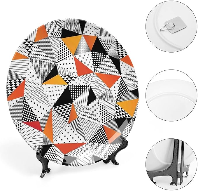 Decorative Plates, Abstract Decor Print Ornament, Fashionable Polygonal Artwork Panes Craft Projects, 10 Inch, 1 Plate with 1 Display Stand, Multy