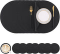 Homaxy Round Faux Leather Placemats and Coasters, Washable Dual-Side Table Mats, Wipeable Heat-Resistant Dining Place Mats for Outdoor and Indoor, Set of 8, Diameter 13 and 3.93 inch, Black