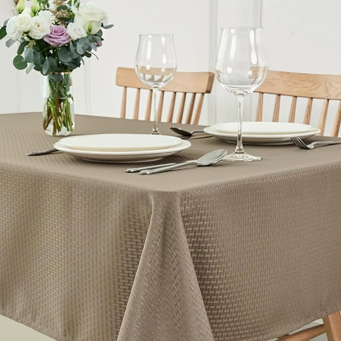 maxmill Square Tablecloth Weaved Texture Stain Resistant Waterproof Wrinkle Resistant Washable Soft Table Cloth, Decorative Fabric Table Cover for Dining Room Dinner and Parties, 52 x 52 Inch, Brown