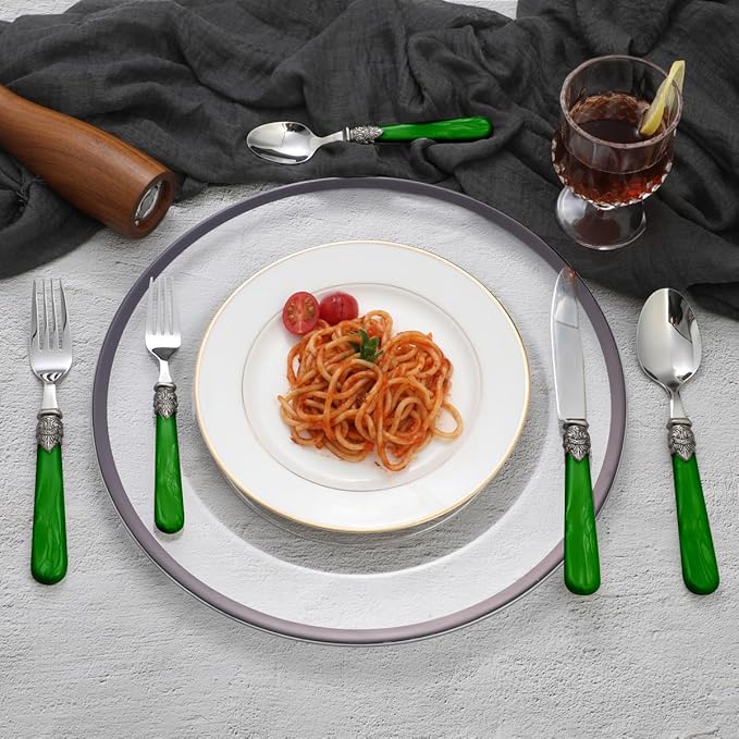 20 pieces 18/10 Stainless Steel Silverware Sets With Deep Green Handle,Vintage Cutlery Sets,Sliverware set Service for 4,Dishware Safe (20, Deep Green)