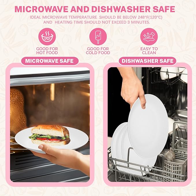 Homienly Wheat Straw Plates, Flat Dinner Plates, Unbreakable Plate for Kitchen, Camping, Outdoor, Microwave and Dishwasher Safe Plates Set, 9 inch, Set of 8 - White
