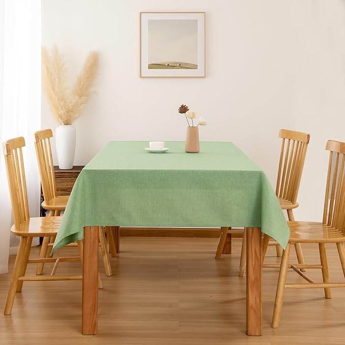 Hiasan Faux Linen Rectangle Tablecloth - Wrinkle and Stain Resistant Washable Decorative Fabric Table Cloth for Kitchen Dining Room Holiday Table Cover for Dinner, Sage Green, 60 x 120 Inch