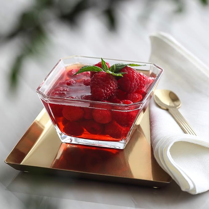 LAV Clear Glass Serving Bowl for Salad, Popcorn, Fruits 64.25 oz, Unique Geometric Squared Shape, Modern Design for Your Servings, Great Choice for Casual Gatherings and Family Dinners
