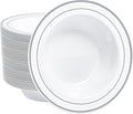 100 PCS Plastic Bowls with Silver Rim, 12oz Premium Heavy Duty Soup Bowls, Dessert and Salad Bowls for Party, Wedding and Holiday