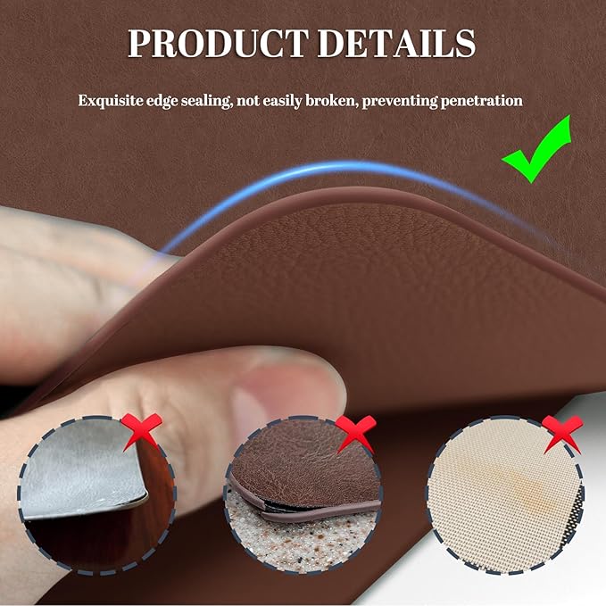BLESWIN Faux Leather Placemats, Set of 6, 12×17 Inch -Double Side Texture Color Table Mats, Heat-Resistant, Waterproof and Oil-Resistant, Suitable for Dining Room, Kitchen, Party, Outdoor - Brown