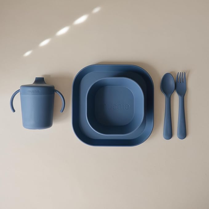 mushie Flatware Fork and Spoon Set For Kids | Made in Denmark (Twilight Blue)