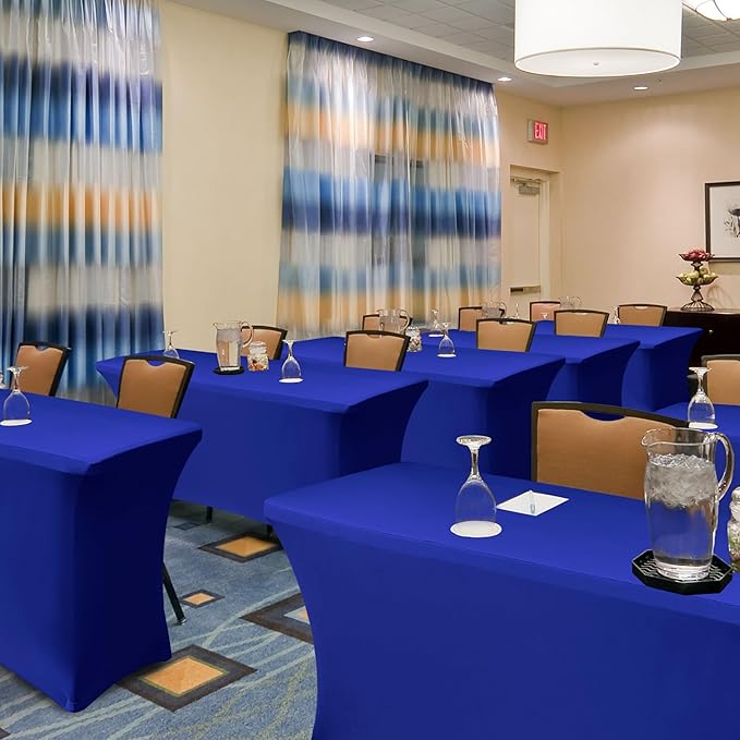 Table Cover for 6 Foot Rectangle Tables-6 Pack Royal Blue Fitted Stretch Tablecloth-Spandex 6ft Folding Tablecloths for Party, Vendor Booth Display, Banquet Buffet Event, Craft Trade Show