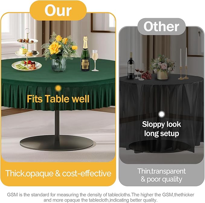 1 Pack Hunter Green Spandex Round Tablecloths for 72in Table, Stretchy Fitted 6FT Round Table Cloths, Wrinkle Free Table Cover with Skirt for Wedding Birthday Party Bridal Shower Banquet