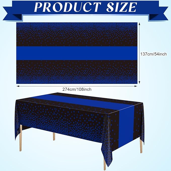 Oudain 6 Pcs Blue and Black Tablecloth for Parties Plastic Dot Tablecloths Printed Table Runner Waterproof Disposable Rectangle Table Cover for Christmas Birthday Wedding Party, 54" x 108"