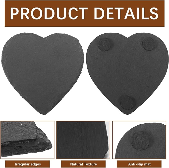 24 PCS Slate Drink Coasters Bulk,4 Inch Black Slate Stone Coasters for Office, Home Decor,Laser Engraving Blanks with Anti-Scratch Bottoms for Coffee Bar Kitchen Heart