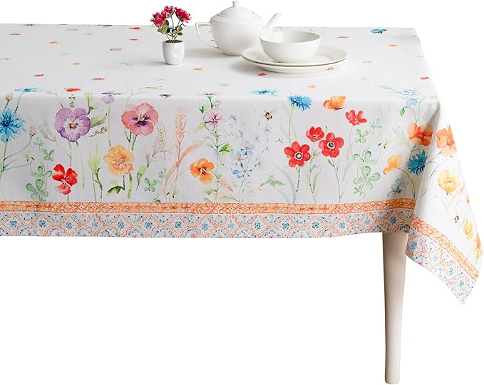 Maison d' Hermine Table Cloth Rectangle Table 100% Cotton 70 x 108 Inches Tablecloth Reusable Decorative for Dining Room Farmhouse Home Valentines Day Decorations Spring Summer - Summer Whisper