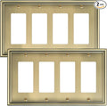 2-Pack Quad Decorator Cover Plate, Zinc Alloy Decorative Antique Brass Switch Plates and Outlet Covers, 4 Gang Wall Plate for Electrical Outlets, Receptacle, GFCI Outlet, Dimmer Switch