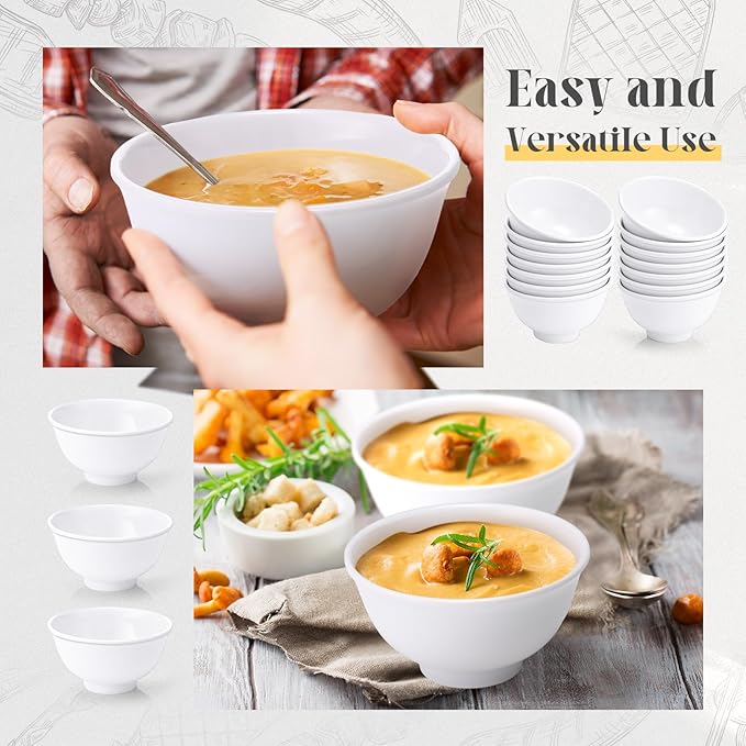 Tioncy 50 Pcs Bowls Set Unbreakable Dessert Soup Salad Bowls for Pasta Cereal Soup Dishwasher Safe (10 oz,White)