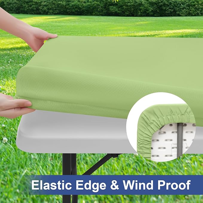 homing 2 Pack Rectangle Table Cloth, Elastic Fitted Fabric Tablecloth Fits for 6 Foot Folding Tables, Washable Table Cover for Picnic, Camping, Indoor & Outdoor (Sage Green, 30" x 72")