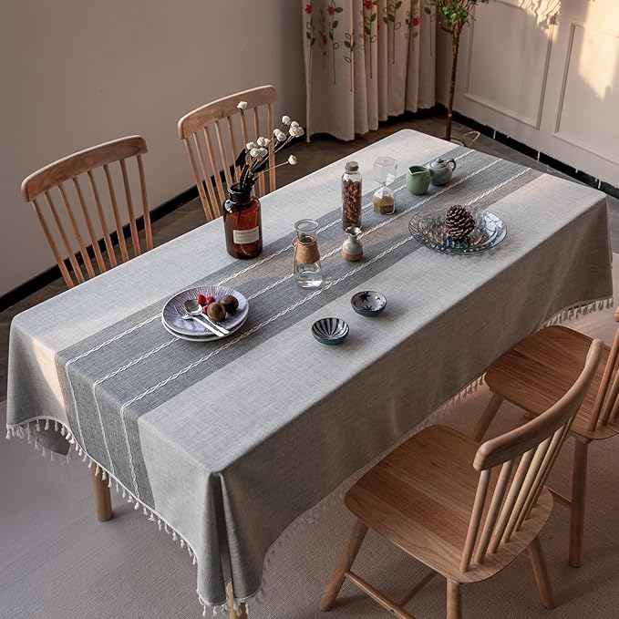 Deep Dream Tablecloth, Embroidered Waterproof Table Cloth Cotton Linen Wrinkle Free Anti-Fading Tablecloths Dust-Proof Table Cover for Kitchen Dinning Party Christmas, 55 x 102 Inch - New Gray