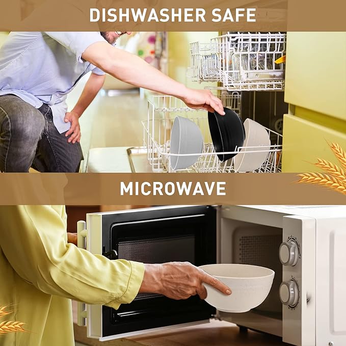Geosar 18 Pcs Unbreakable Cereal Bowls 24 Oz Microwave and Dishwasher Safe Wheat Straw Fiber Lightweight Bowl for Soup Kitchen Serving Salad Dishes Oatmeal(White, Black, Gray)