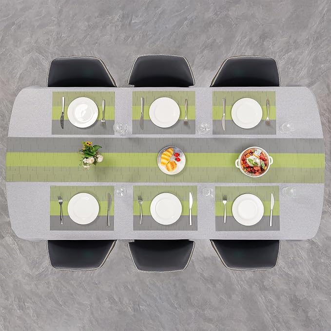 Placemats Set of 6, Vinyl Woven Place Mats Indoor Set of 6 Washable Wipeable PVC Table Mats Heat-Resistant Non Slip Placemat for Kitchen Dining Outdoor Table (Gray Grass Green, Set of 6)