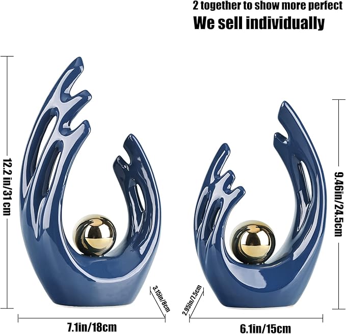 12" H Navy Blue Aesthetic Room Decor Accent, TV Stand Funky Table Centerpiece, Abstract Art Ceramic Statue and Sculpture, Blue Decor for Living Room, Bookshelf Decorative Objects, Shelf Decorative