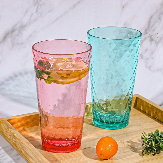 BPA-Free Plastic Tumblers 8 Pack (8x22oz) | Reusable Dishwasher Safe | Stackable Shatterproof Cups | Plastic Drinkware & Drinking Tumblers for Restaurant, Home, Party