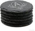 6 Pieces Slate Drink Coasters, 4 Inch Personalized Black Coasters Stone Coaster Set, Laser Engraving Blanks, Scratch Resistant Bottom, Home Office Kitchen Housewarming Gifts Wedding Party,Round