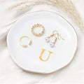 ProCase Ceramic Jewelry Tray, Initial Ring Dish Trinket Plate Engagement Gift, Small Personalized Monogram Ring Bowl for Wedding, White Decorative Jewelry Holder for Women Vanity -Letter U