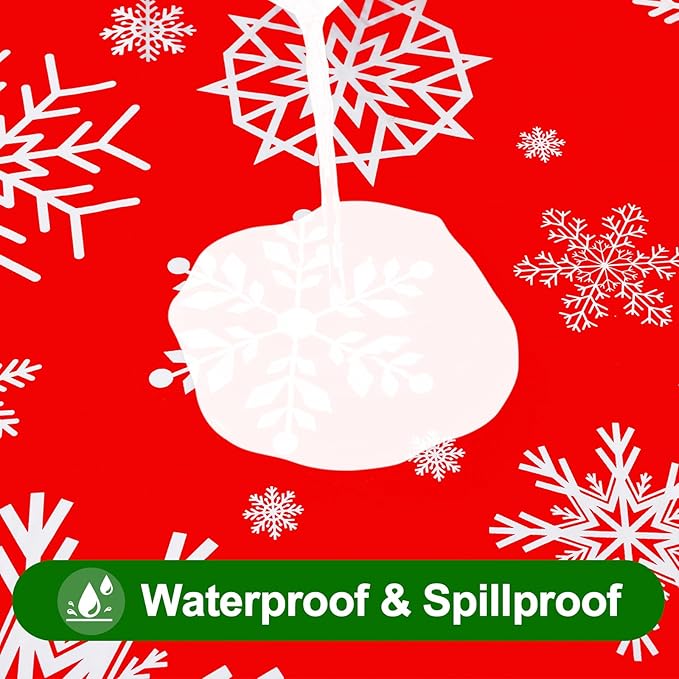 Smiry Christmas Rectangle Table Cloth, Waterproof Vinyl Tablecloth with Flannel Backing, Wipeable Snowflake Plastic Tablecloths for Christmas Table Decorations, (60"x84", Christmas Red)