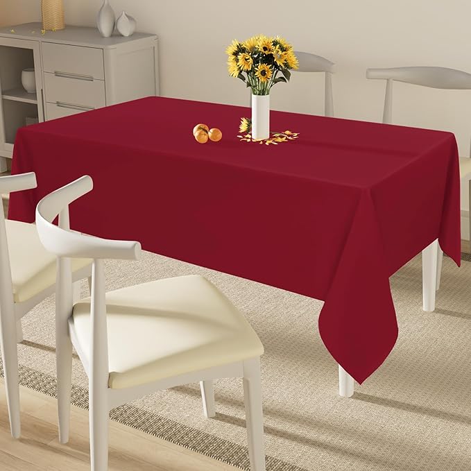 Smiry Rectangle Table Cloth, Waterproof Anti-Scratch Polyester Tablecloth, Decorative Washable Fabric Table Cover for Dining, Buffet, Parties and Outdoor, 60x120, Wine Red