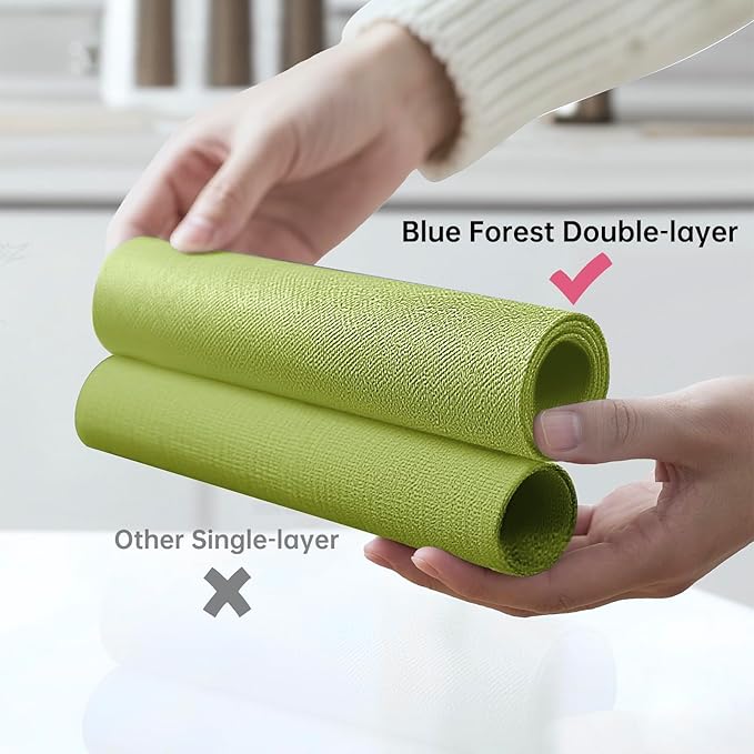 Blue Forest Placemats Set of 8, Dual-Layered Thickened Faux Linen Table Mats Heat Resistant Machine Washable Wrinkle Free Place Mats for Kitchen Dining Outdoor/Indoor (Grass Green)