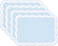 Hofdeco Premium Coastal Patio Indoor Outdoor Placemat Set of 4, 14"x19" Double-Layered, Waterproof Cloth Placemat for Kitchen or Dining Table. Baby Blue Embroidered Solid B