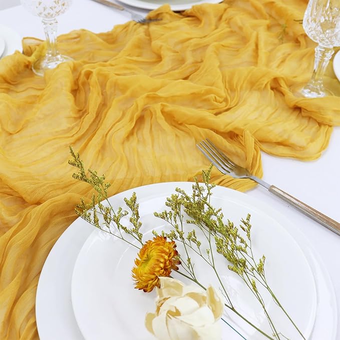 Cheesecloth Table Runner Gauze Table Runner Gold Table Runner 36x120 inches Rustic Cheese Clothes Fabric 10FT Romantic Wedding Runner Boho Sheer Table Runner for Reception Party Birthday Decorations