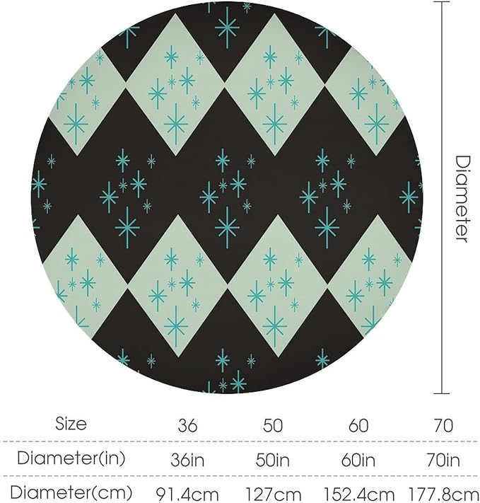 Retro Bohemian Mid Century Round Tablecloth, Abstract Modern Geometric Mid Century Tablecloth for Home Party Dining Room Kitchen Decor 36Inch(90cm)