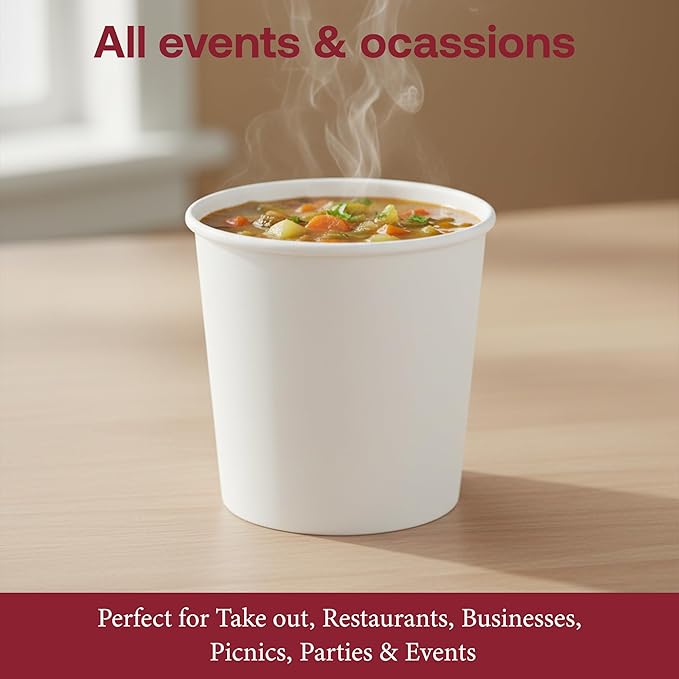 Smarty Had A Party 250 Count 16 oz Paper Bowls – Disposable Soup Bowls 16 oz for Hot Food, Ice Cream, Pho, Chili, or Ramen – Leakproof & Heavy Duty Paper Soup Containers | White Chili Cups Disposable
