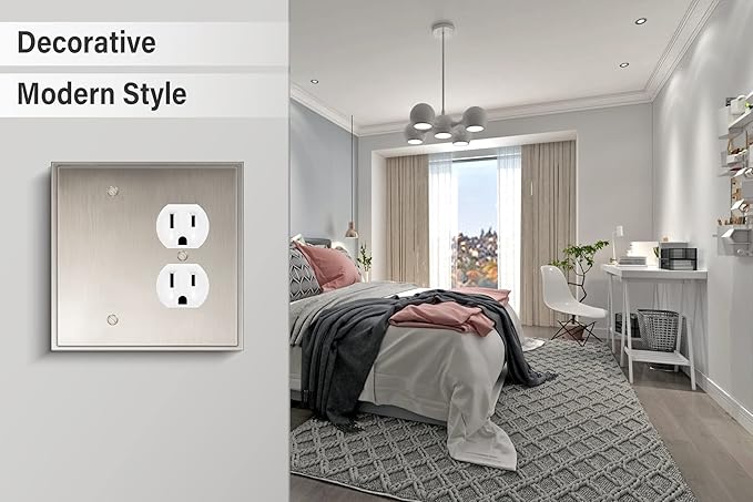Henne Bery Soft Modern Decorative Wall Plate Switch Plate Outlet Cover (Blank/Duplex, Satin Nickel)