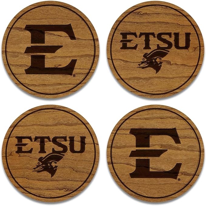 LazerEdge East Tennessee State Buccaneers Wooden Coaster Set - Cherry Wood - Officially Licensed Product - 4-Pack