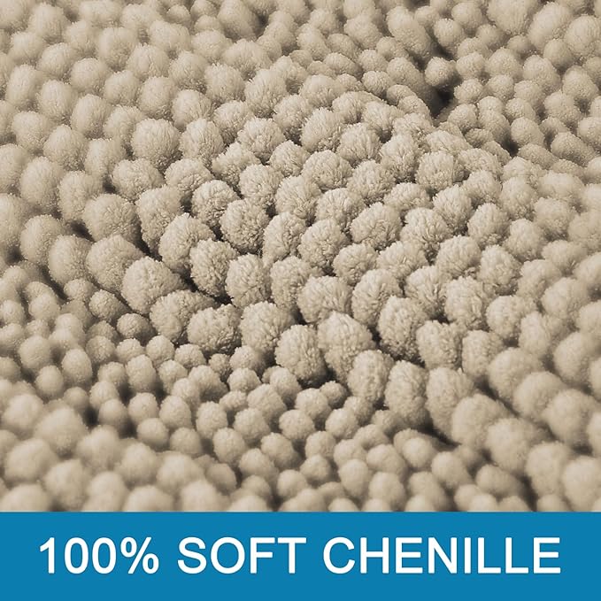 H.VERSAILTEX Bath Rugs for Bathroom Non Slip Bath Mats Thick Chenille Striped Bath Rug Runners 47" x 17" Absorbent Fluffy Soft Shaggy Mats Dry Fast Plush Area Carpet for Bath Room - Fog