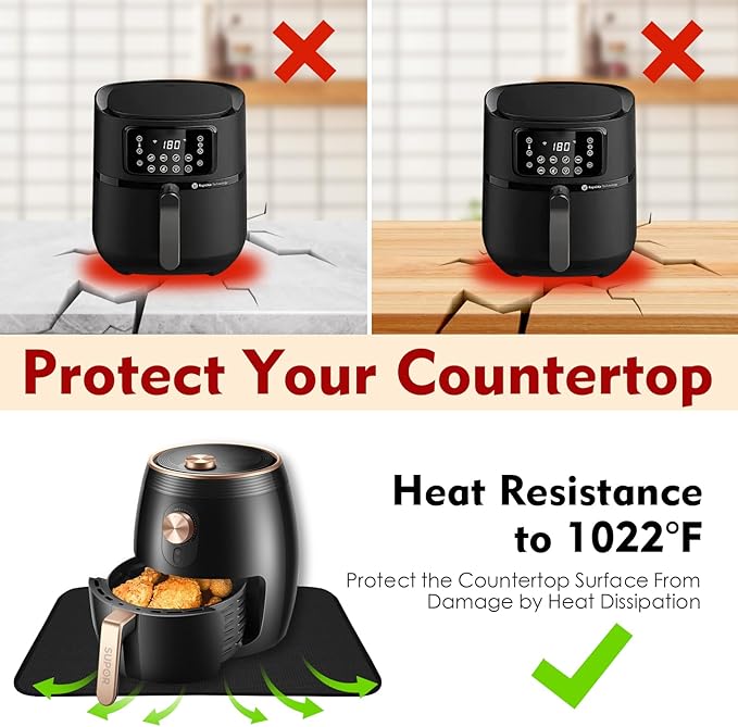 Heat Resistant Mats for Countertop,16x24 in Silicone Heat Resistant Mat for Air Fryer, Fireproof Pad for Coffee Maker,Toaster, Oven, Kitchen Countertop Protector Compatible with Ninja,COSORI, 2PCS