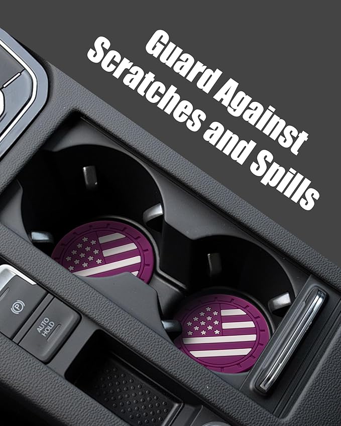 4 Pack Car Cup Coasters, Universal American Flag Non-Slip Silicone Cup Holder Inserts, Car Interior Accessories, Purple