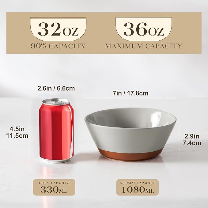 MALACASA Soup Bowls, Ceramic Salad Bowls Set of 4, 35oz Ceramic Bowls for Ramen, Cereal, Fruit and Pho, Microwave & Dishwasher Safe, Speckled Deep Bowls, Grey & Brown