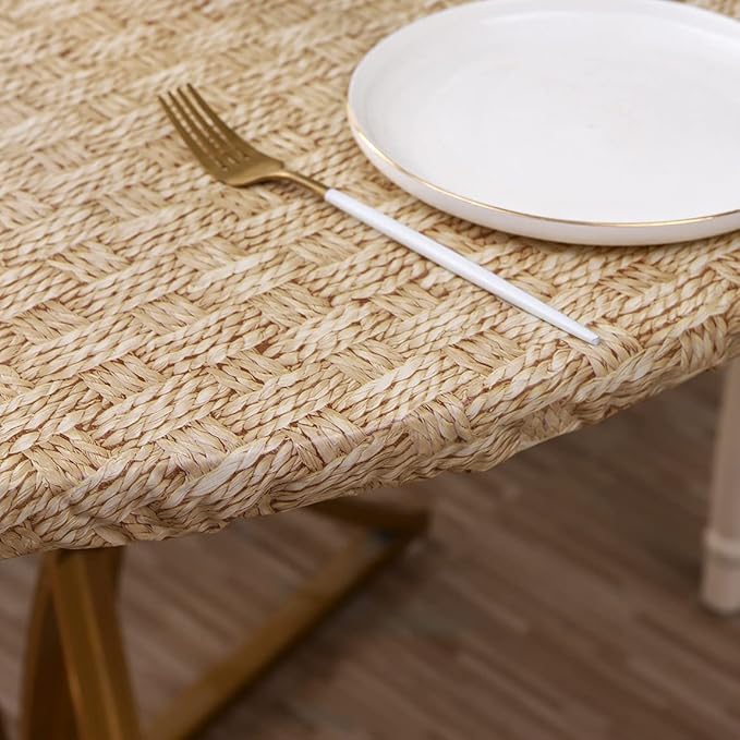 Walrus Round Vinyl Fitted Tablecloth with Flannel Backing Elastic Edge Design Table Cover Waterproof Oil-Proof PVC Table Cloth Stain-Resistant Best for 32"-36" Round