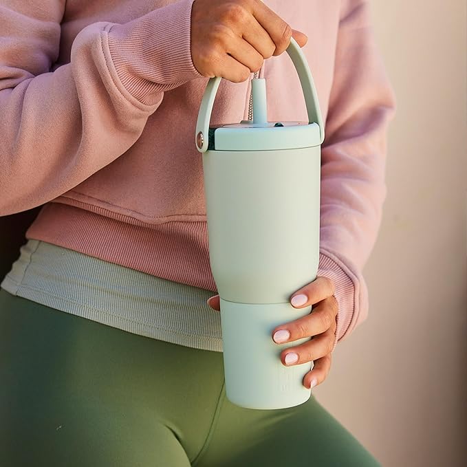 BrüMate Resa 35oz 100% Leakproof Travel Tumbler with Handle & Straw | Flexible SoftSip Straw | Silicone Sleeve for Durability | Stainless Steel | Cup Holder & Travel Friendly Water Bottle | (Guava)