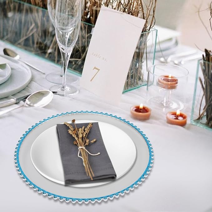 50 Pcs Charger Plates Set, Round Charger Plates, Reusable Serving Plates Embossed Rim Plastic Chargers Plate Decorative Round Plate Chargers for Dinner Plate Table Wedding Shower Decoration