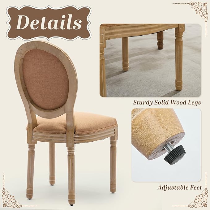 SoarFlash French Dining Chairs Set of 4, Vantage Dining Chair with Round Back, Wood Leg Farmhouse Country Dining Chair for Kitchen,Bedroom,Brown