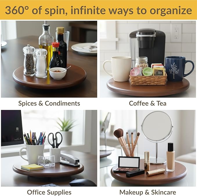 DutchCrafters Solid Wood Lazy Susan Turntable, Rotating Spice Organizer for Kitchen Counter, Dining Table - Amish American Made in USA (Cherry Wood, Michael's Cherry Stain, 12")