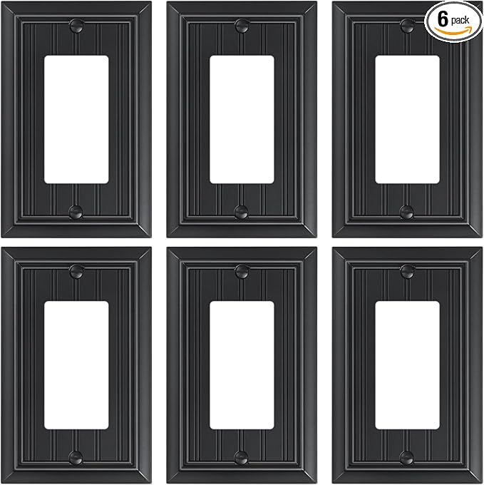 6-Pack Classic Beadboard Decorator Wall Plate Cover, Black Decorative Switch Plates and Outlet Covers, Durable Natural Bamboo Fiber Wall Plates for Electrical Outlets, Receptacle, GFCI Outlet