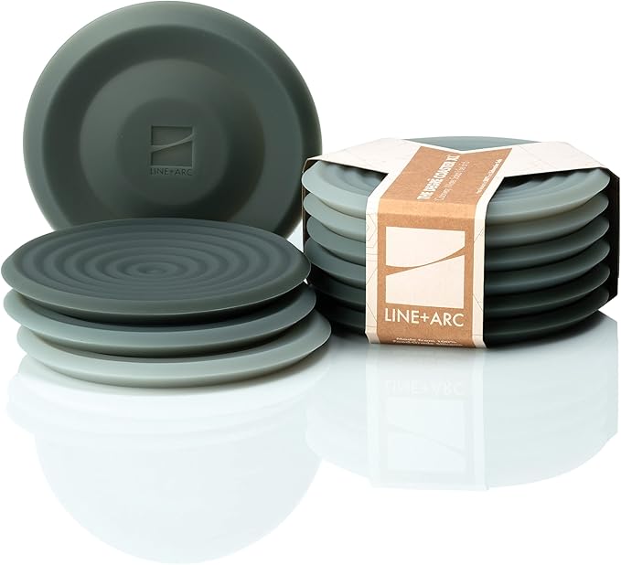 LINE+ARC Extra Thick Silicone Coasters (As Seen in NYTimes WireCutter) Waterproof Anti-Stain Heat-Safe Dishwasher-Safe Degrē Coasters XL (Set of 6 Winter Salad) Outdoor Rubber Mid-Century Modern