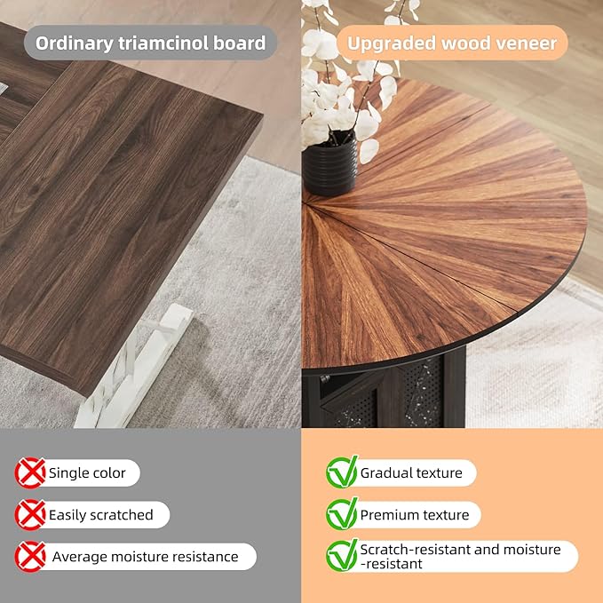 47" Round Dining Table Set for 4-6 People, Large Farmhouse Kitchen Dining Table Set with Chairs and Storage Rack, Metal Base Round Table for Home Dining Room Living Room (Cat table and 2 black chairs)