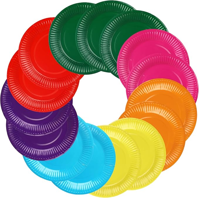 Thenshop 300 Pcs Colorful Paper Plates 7 Inch Disposable Party Plates for Dessert Cake Birthday Party Supplies(Warm Colors)