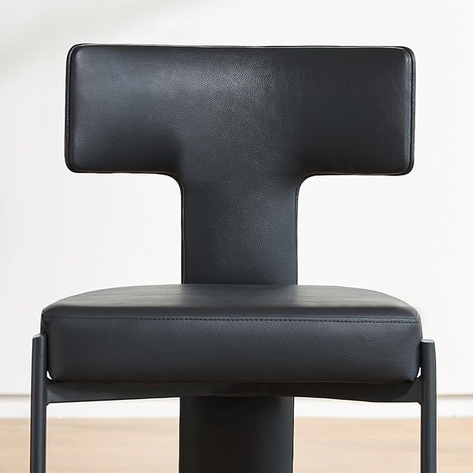 Black Dining Chairs Set of 2,Faux Leather Dining Chairs with Soft Cushion,Comfortable Upholstered Armless Dining Room Chairs with Curved Plywood Back