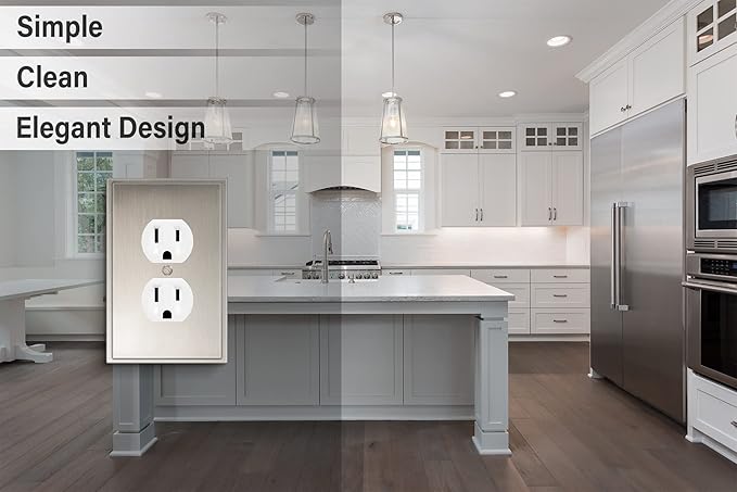 Henne Bery Soft Modern Decorative Wall Plate Switch Plate Outlet Cover (Single Duplex 2PK, Satin Nickel)